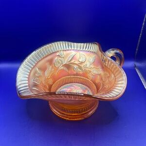 Vintage Dugan Marigold Carnival Glass Windflower Nappy Dish, Sauce Server